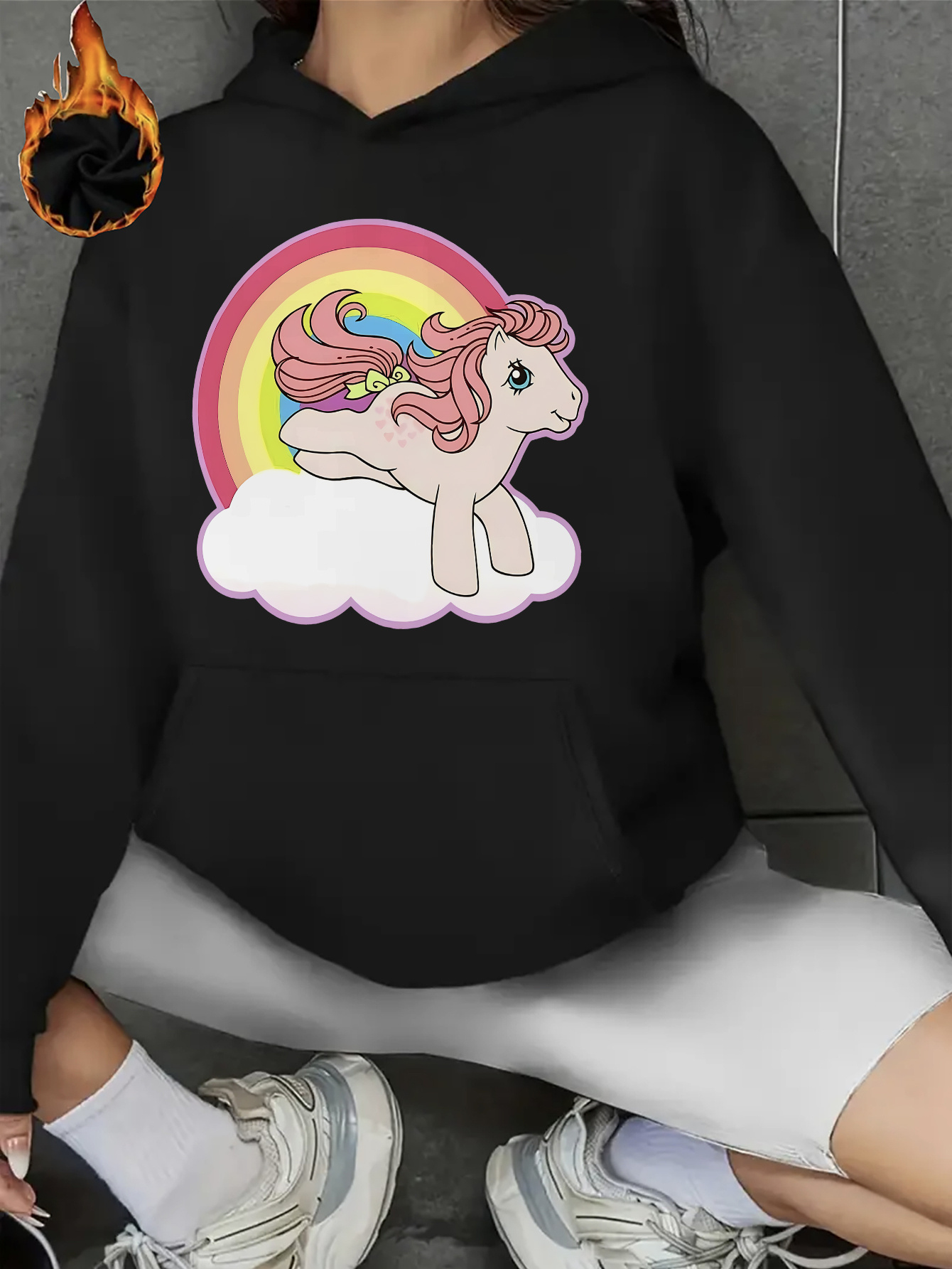 felpa cappuccio donna stampa pony colorata maniche lunghe Temu Italy