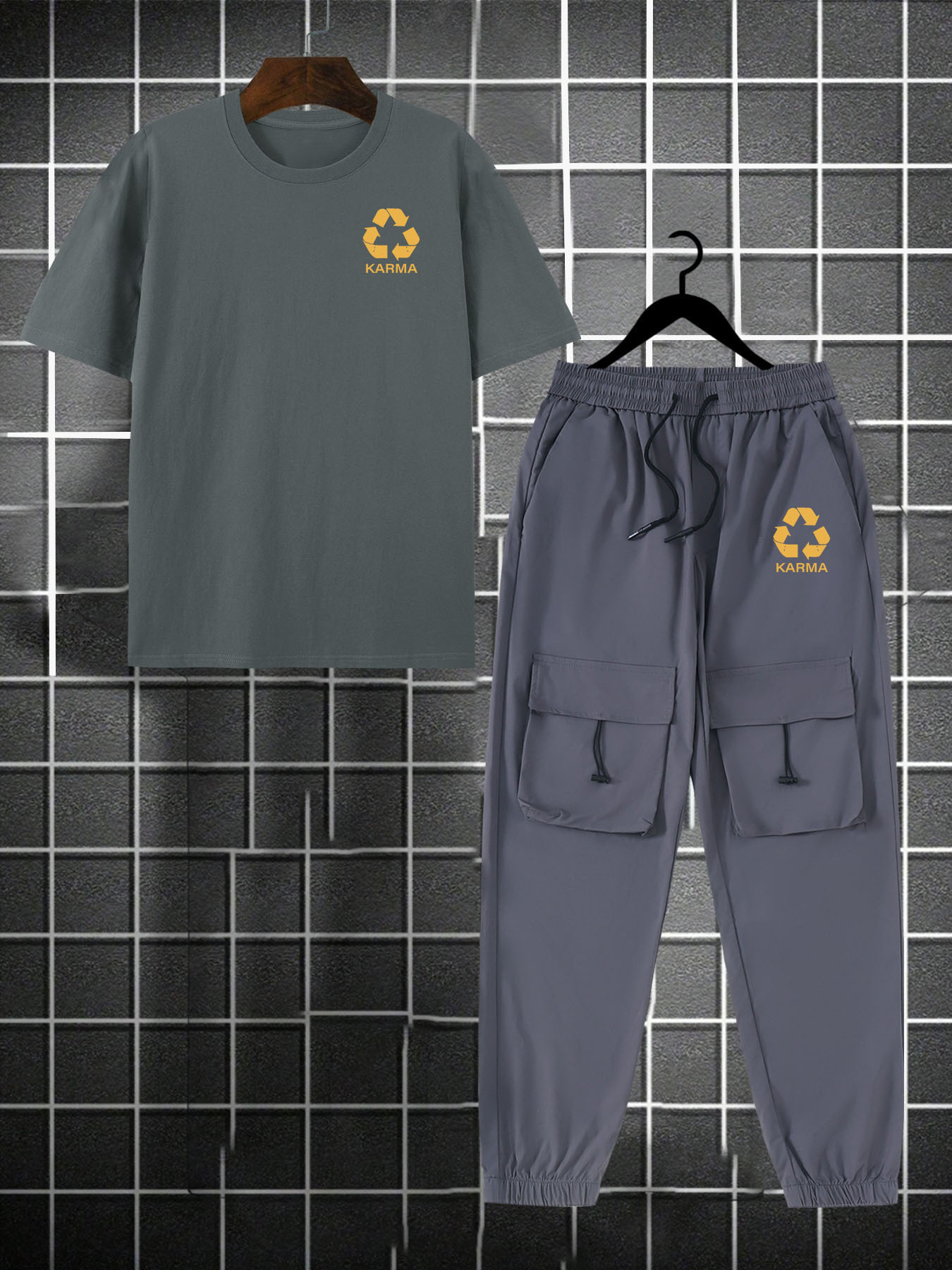 for KARMA Printed Men's Casual Trendy Tracksuit with Top and Comfortable Work Pants