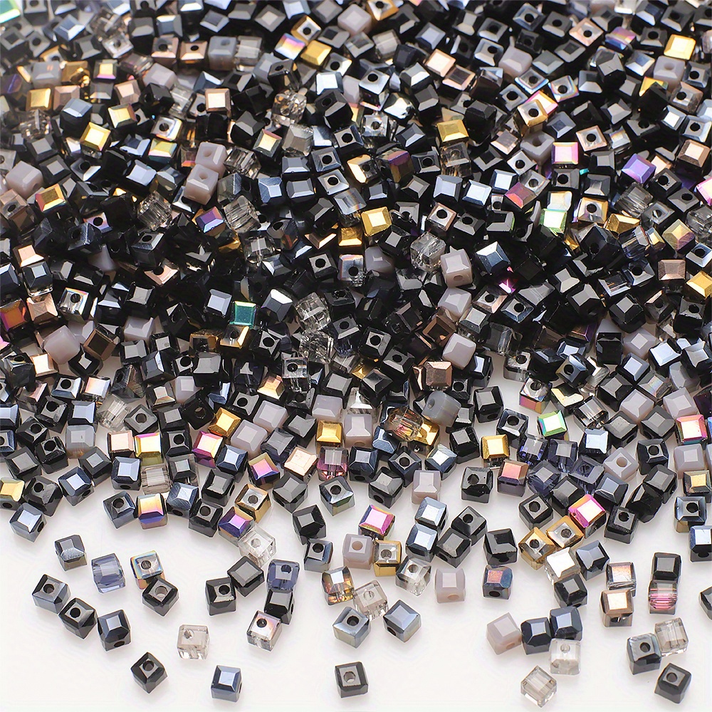TEMU Mixed Square Glass Beads, Loose Cubic Beads Jewelry Making Diy Necklace Bracelet Accessories 4/ 6/ 8mm