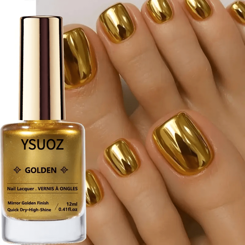 Image of Ysuoz Golden Metallic Nail Polish, Quick-dry Formula, No Baking Required, Long-lasting Shine, Salon-style Manicure, Alcohol-free, Suitable For Adults, Essential For Nail Enthusiasts