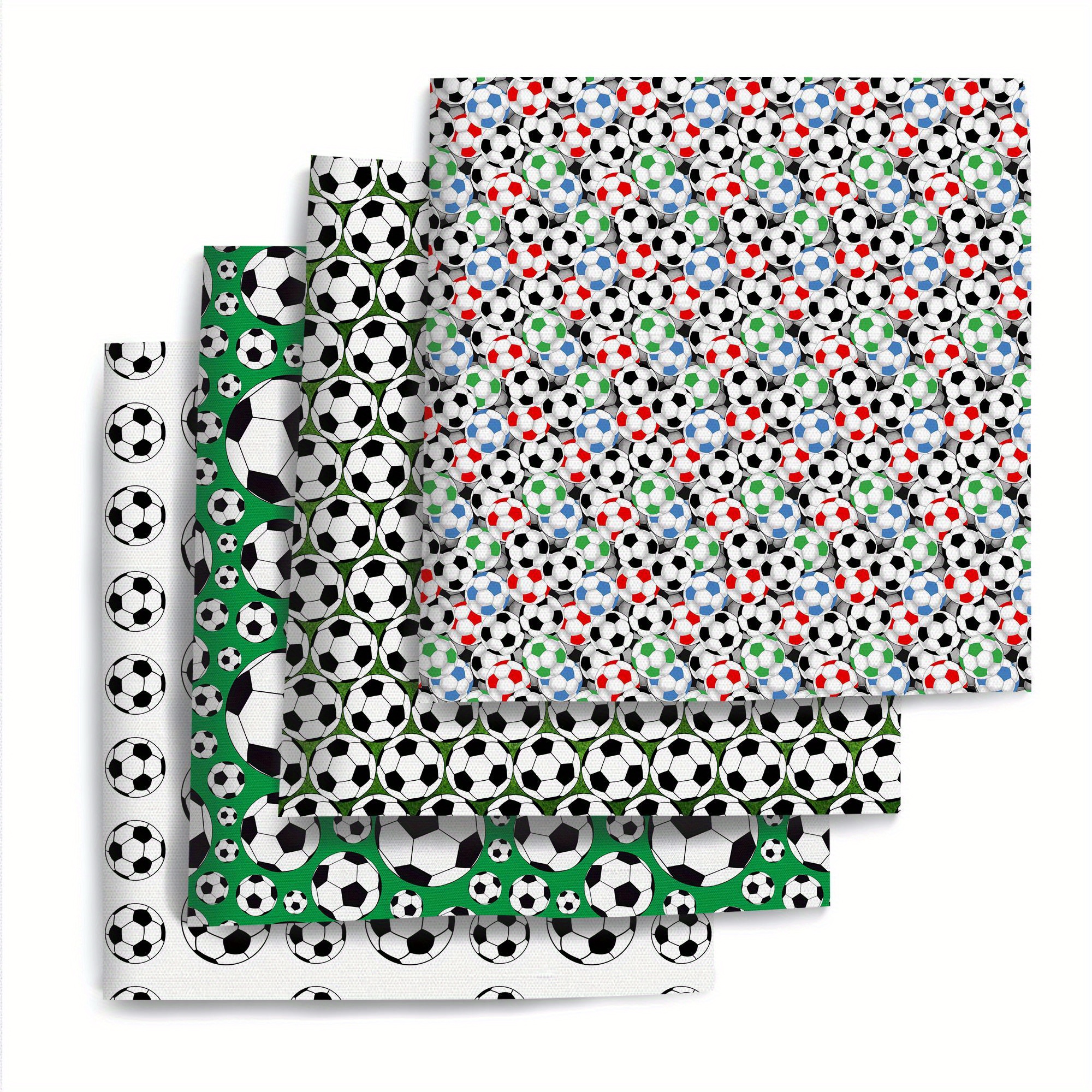 E-shop 4er-Set 7,87 x 7,87 Zoll (20 x 20 cm) Fußball Sport Quiltstoff Fat Quarter Stoffbündel, Polyester Quilt Quadrate für Patchwork, Bastelprojekte,