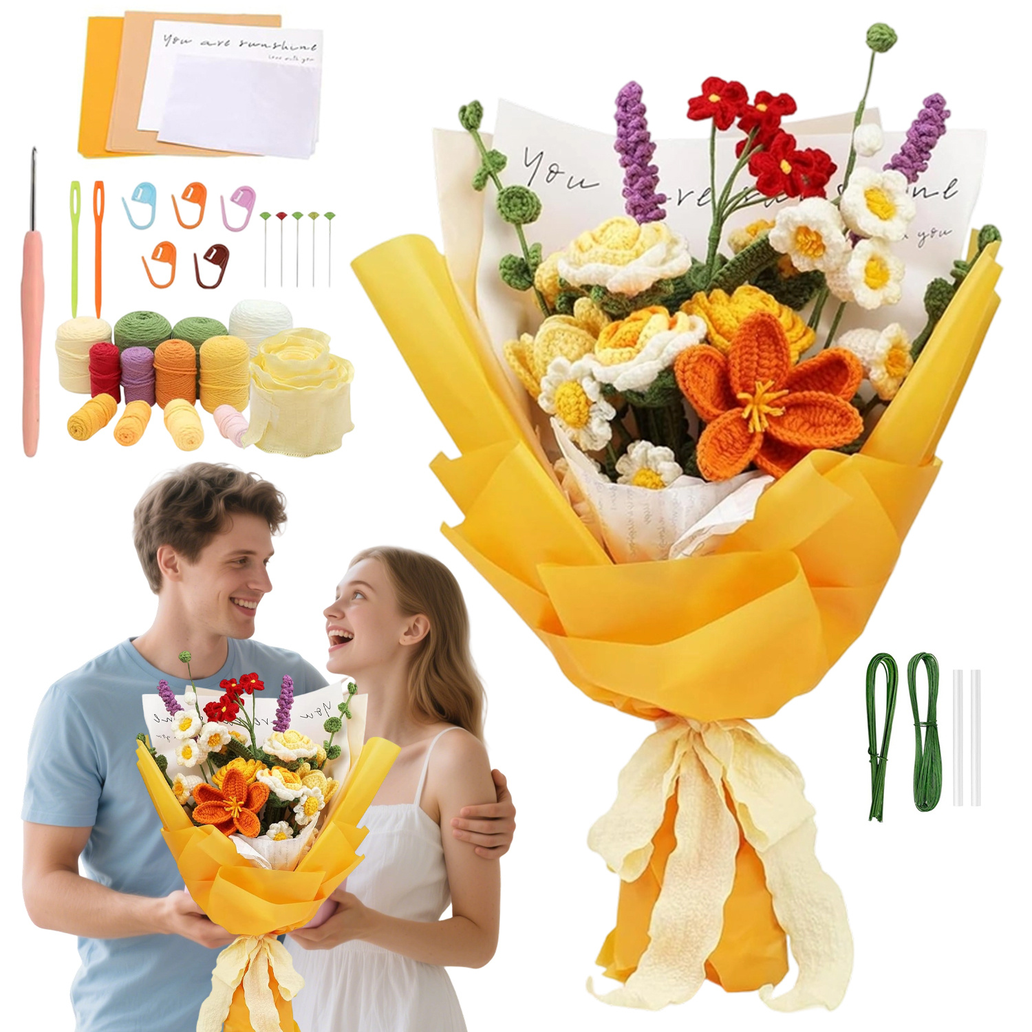 Image of This Crochet Flower Bouquet Kit Is Crochet Kit Suitable For Beginners, Allowing You To Flowers. It Includes A Crochet Hook, Patterns, And Instructions, Making It An Ideal Creative Gift