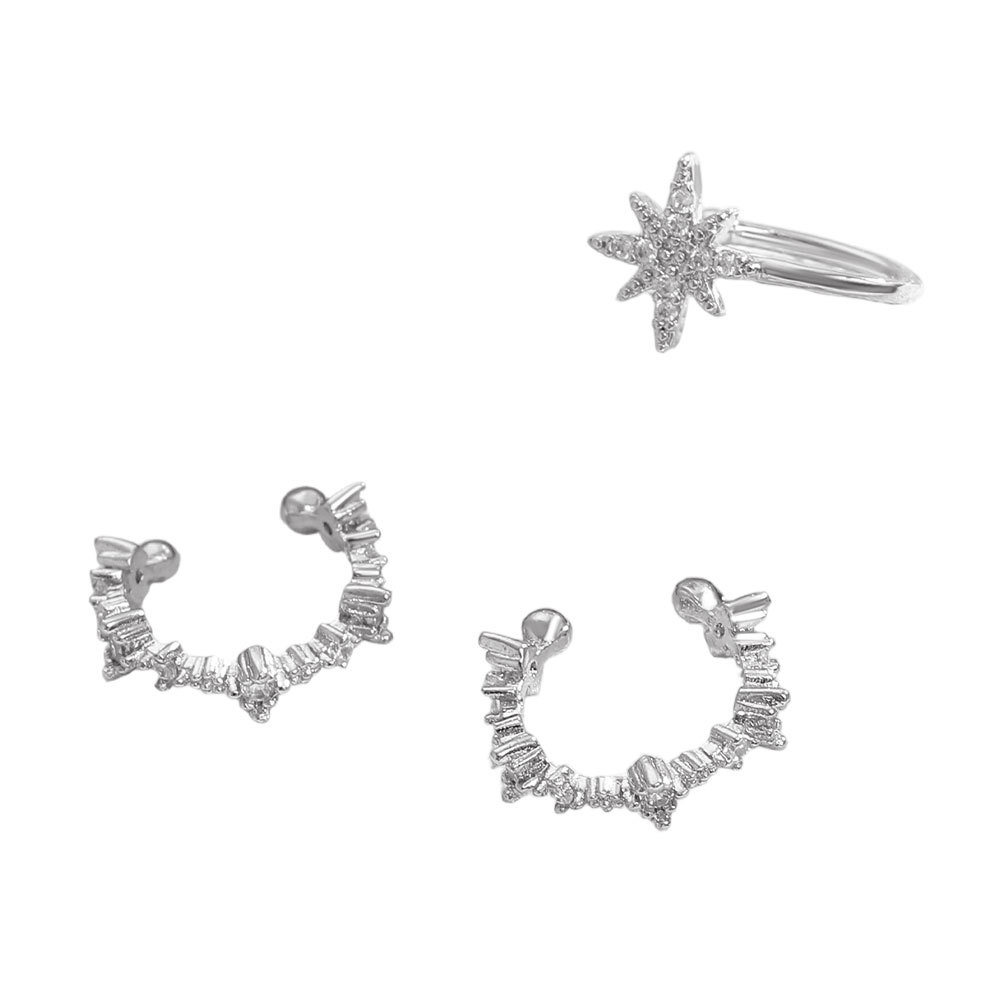 3pc Women's Eight-Pointed Star Clip-On Earrings Set