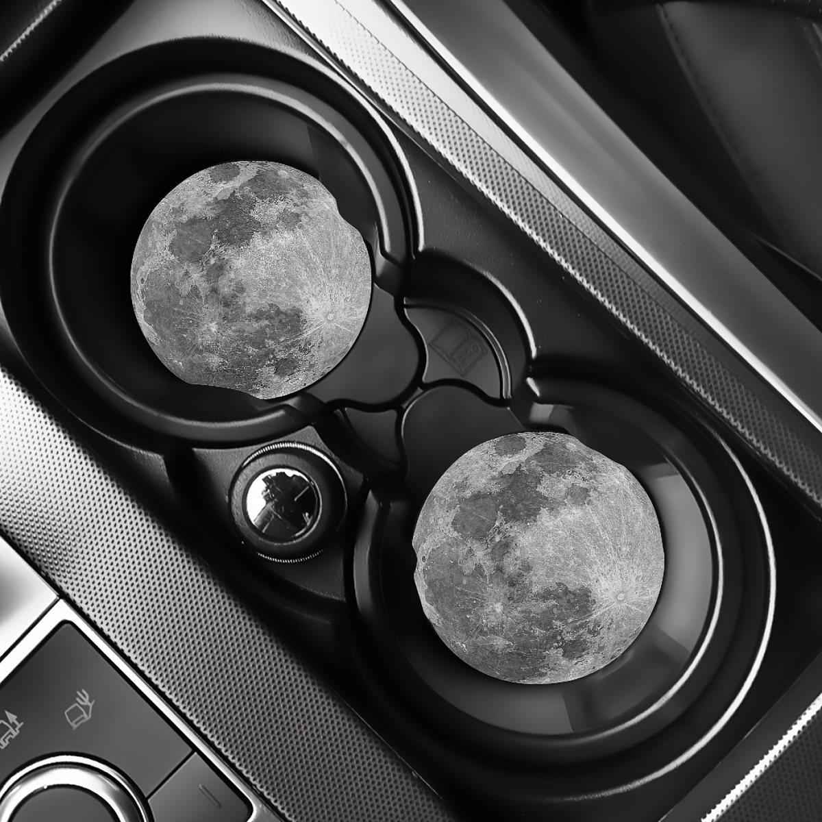 TEMU 2pcs Moon Pattern Absorbent Car Coasters, Car Interior Accessories, Coasters Suitable For Vehicles, Home, Tables, And Kitchens