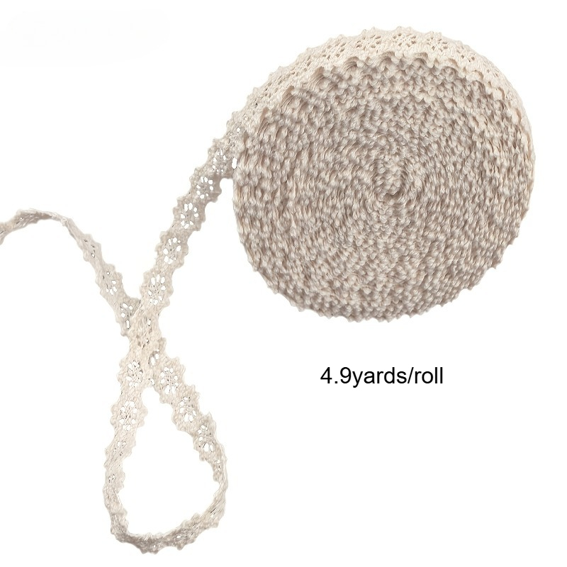TEMU Ruban de dentelle vintage de 4,, bordure au crochet beige, pour couture, emballage de cadeaux, et loisirs créatifs