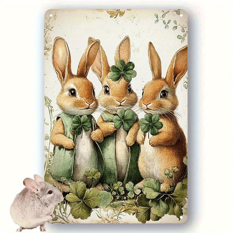 

Vintage 's Day Aluminum Sign - 8x12 Inch, Shamrock Rabbits Dresses, Ideal For Home & Wall Decor - Bars, Cafes, Clubs, And Dorms, 2d, Room Decor