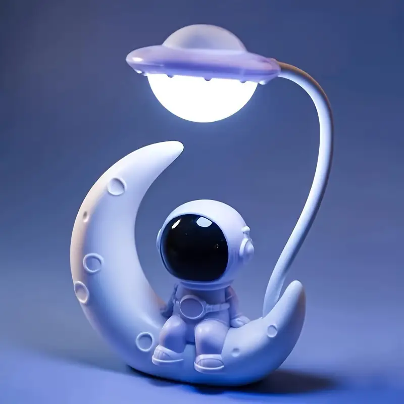 1pc astronaut on nightlight usb rechargeable adjustable brightness color changing desk lamp contemporary style with umbrella holding astronaut design ideal for bedroom decor and christmas gift ambient lighting astronaut theme painted plastic moon decor Product details 1