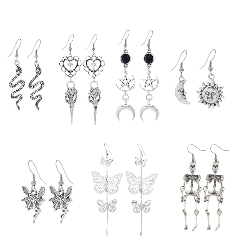 9 Pairs Gothic Halloween Dangle Earrings Set, Women's Fashion