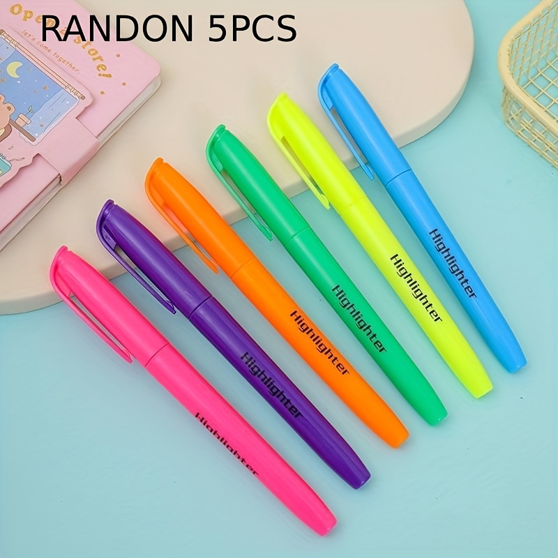 TEMU 5 Highlighters, Soft Tapered Tips, Non-toxic And, Suitable For Office, School, And Home- Ideal School Supplies And Back-to-school Essentials