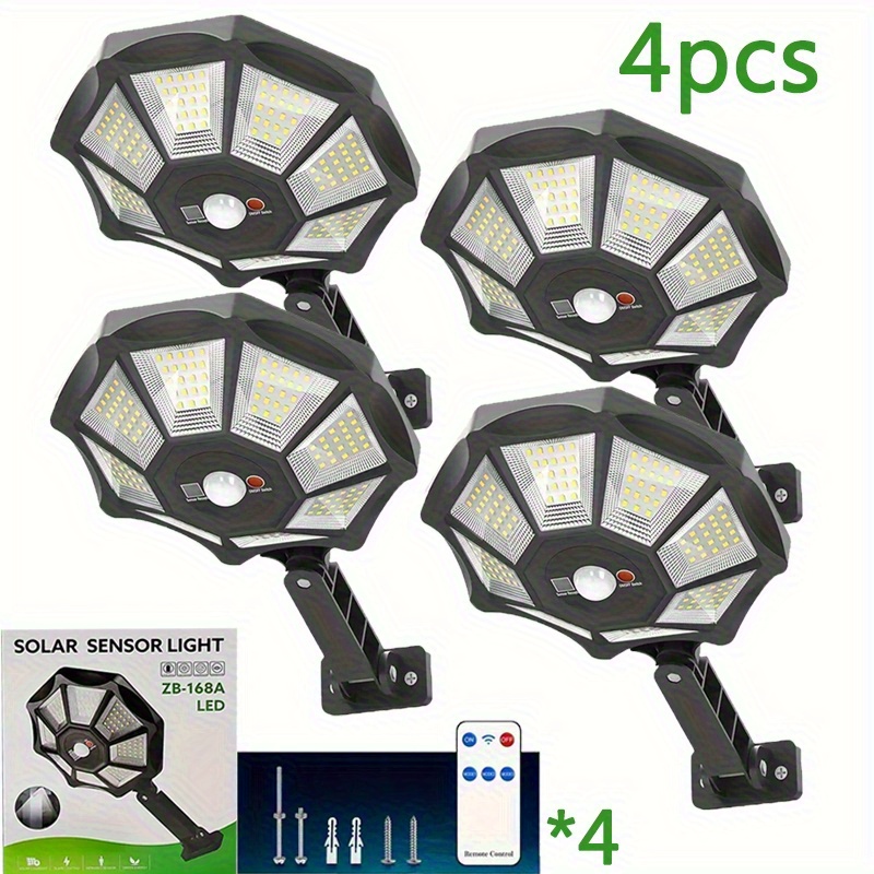 TEMU 1/2/4 Pack Solar Christmas Lights Outdoor Waterproof - 168led 6500k Motion Sensor Flood Light, Waterproof, Dusk To Dawn For Yard, Garden,