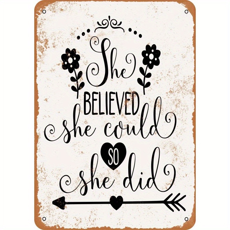 TEMU 2d Flat, 2d Flat Vintage Stylish Quality, 1pc Inspirational Vintage Metal Wall Signage - "she Believed She Could Do It, So She Did It" - 8*12