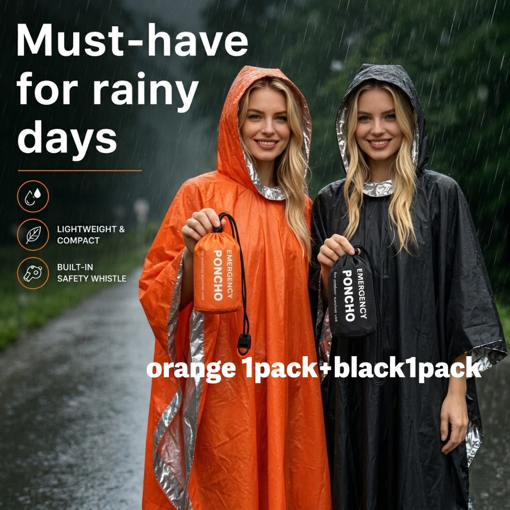 TEMU 2-pack Multi-functional Outdoor Portable Hooded Ponchos With Storage Bag And Whistle, Lightweight Gear For Hiking, Camping, Cycling, Concerts,