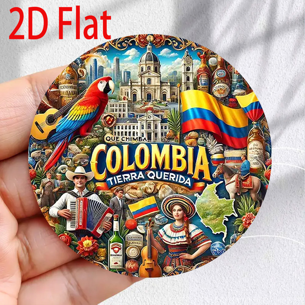 TEMU Acryl koelkastmagneet met Colombiaans thema, met Colombiaanse en nationale (koffie, ) - 8.0 cm ronde sterke magnetische stuk, geschikt voor