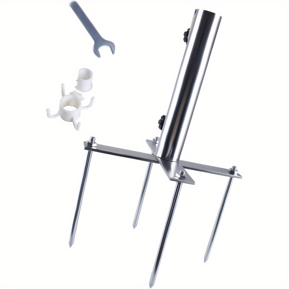 Universal Umbrella Stand Anchor Kit With 1 Metal Spike Plug, 1 Wrench, And Hooks For Securing Patio, Garden, And Lawn Umbrellas