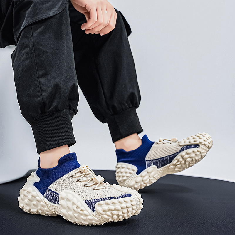 Men's Platform Sole Wear-Resistant Sneakers, Breathable Mesh Fabric, Quick-Drying Running Shoes, Trendy and  Slip-On Jogging Shoes