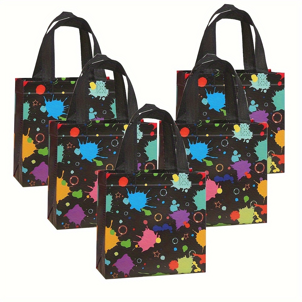 10pcs Tote Bag With Handles, Durable Non-woven, Bright Neon Print, Reinforced Edges, Gift Bag Set For Celebrations