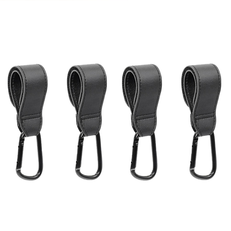 TEMU 4pcs Adjustable Handrail Hanging Hooks, Faux Leather Strap Metal Carabiner Clips, Lightweight Durable Storage Hangers, Universal For Shopping