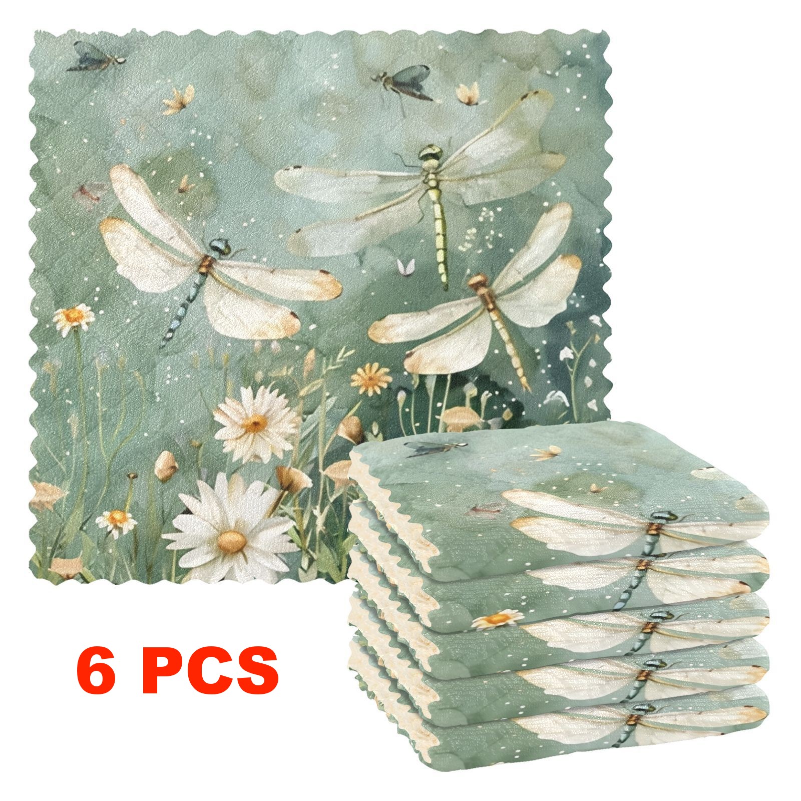 TEMU 3/6/10-pack Kitchen Dish Towels With Dragonfly Pattern Reusable Cleaning Cloth Microfiber Scouring Pad Absorbent Easy To Clean Thick Fleece