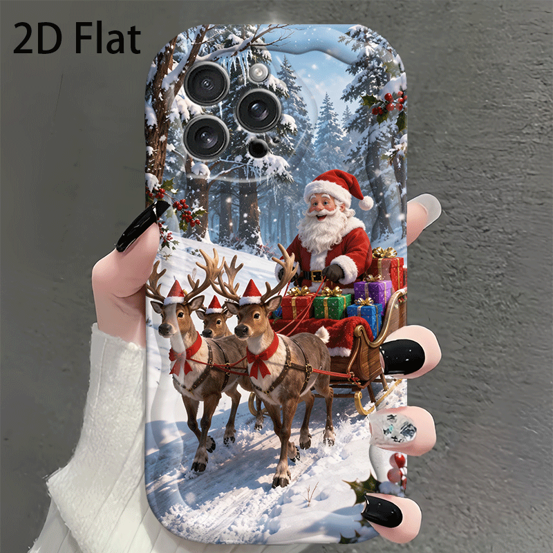 TEMU Phone Case - 2d Flat Santa Sleigh Pattern Phone Case For Iphone 17 16 15 14 13 12 11 Pro Xs Xr Xsmax 7 8 6 6s Plus 16e 17e Full Coverage
