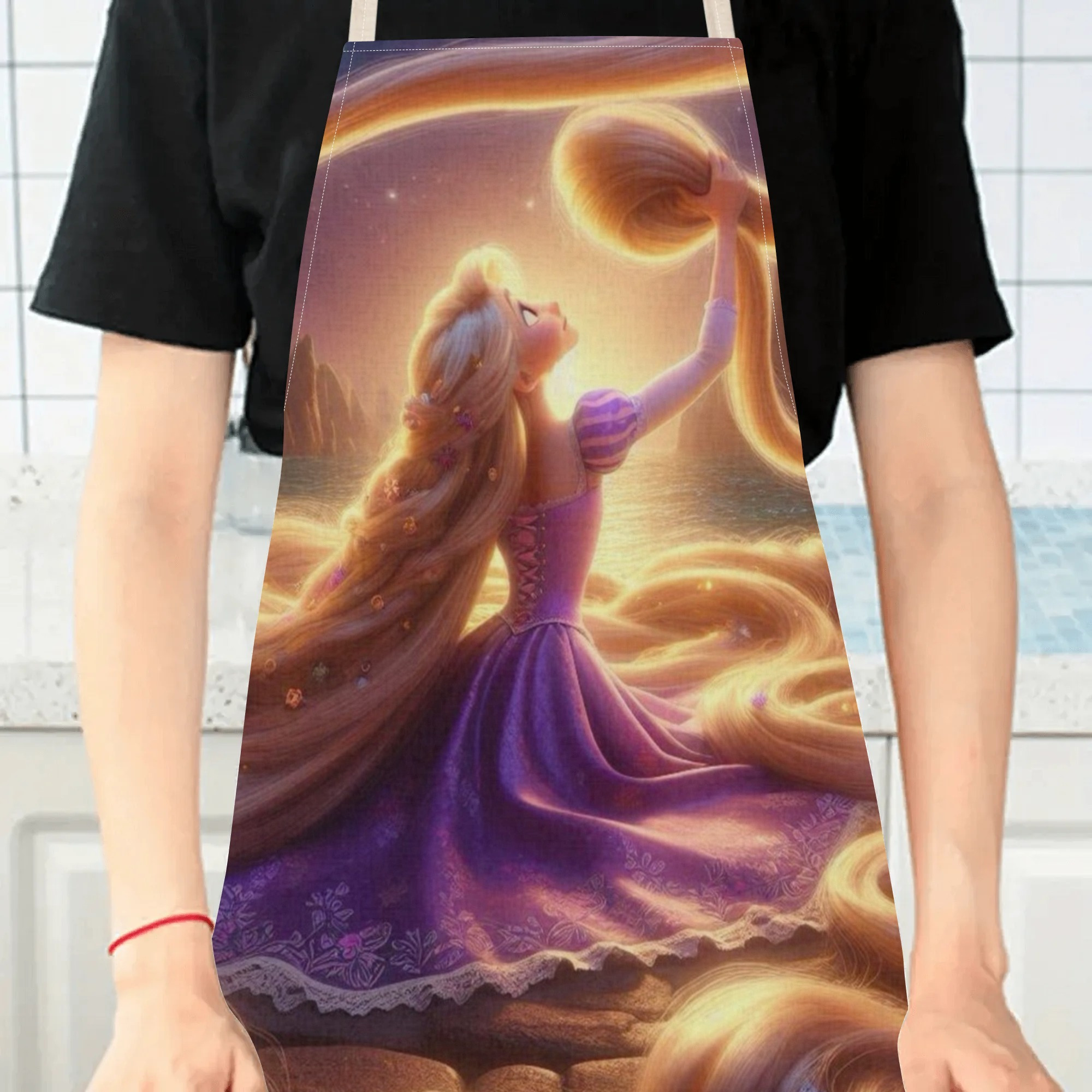 disney  -themed waterproof apron - elegant & chic, polyester with fairy tale print, ideal for hotels, restaurants, supermarkets, fruit shops, milk tea stands, and home use details 3