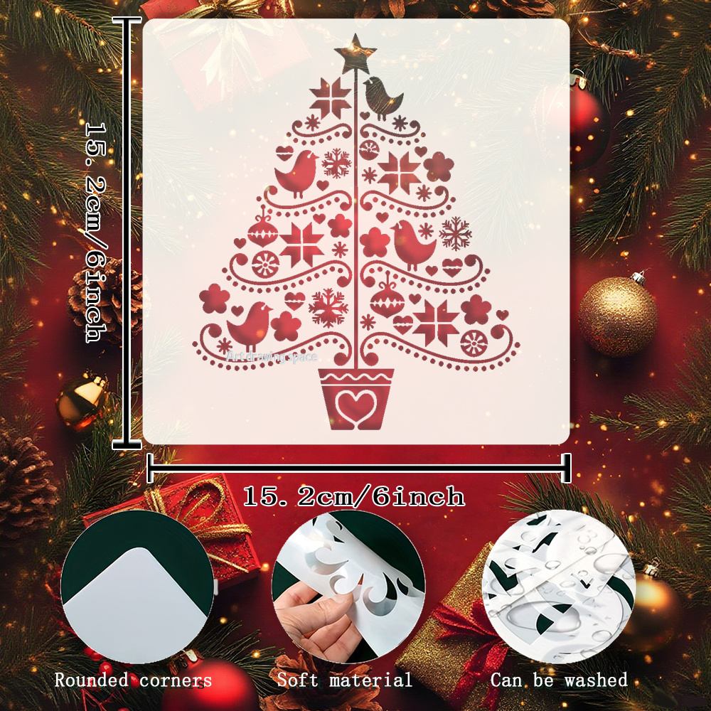 TEMU Pochoir pour peindre des de Noël, des oiseaux, des de neige et des étoiles - un pochoir de décoration mesurant 6X6, parfait pour une utilisation