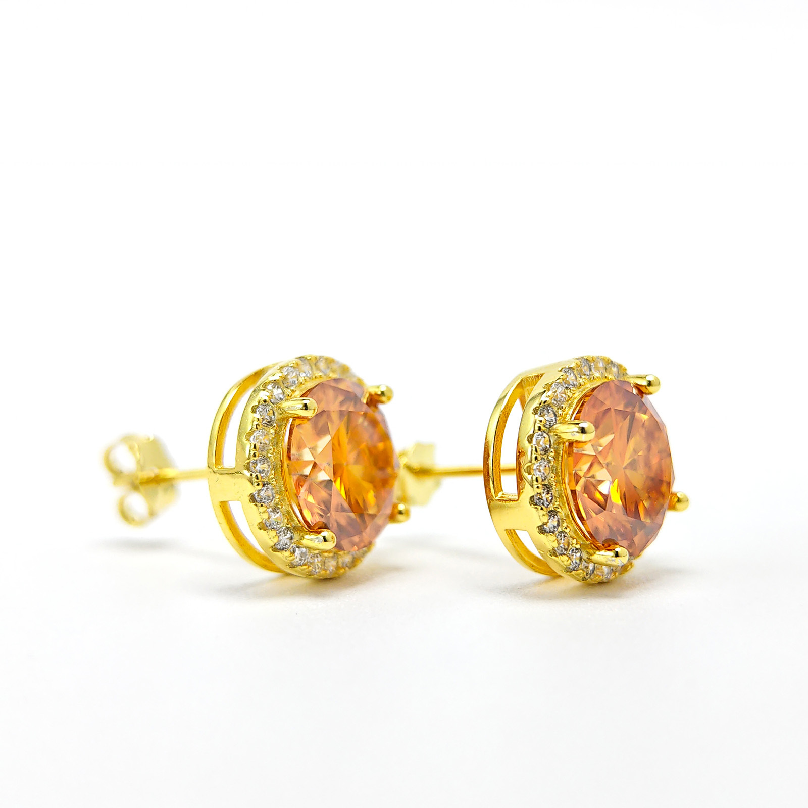 Women's 0.5/1/2/3 Carat 925 Silver Orange Moissanite Round-Shaped Golden Studs