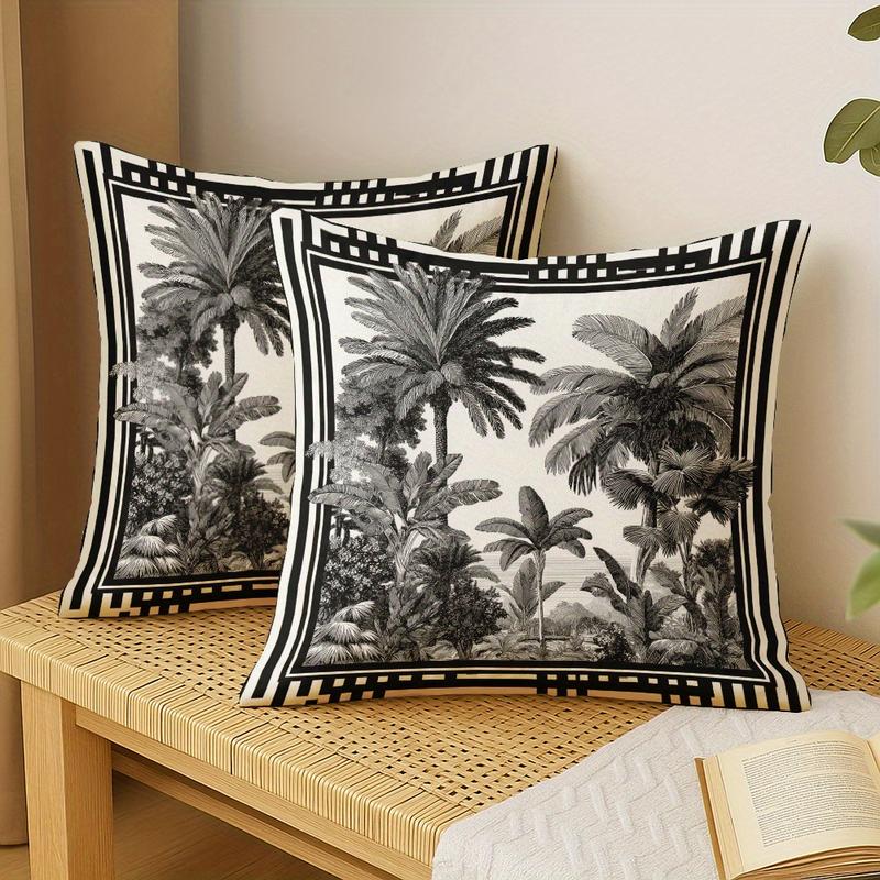 TEMU Lot de 2 taies d'oreiller à impression 2D à plat, motif de plante palmier , housse de coussin à motif de jungle vintage pour canapé de salon et