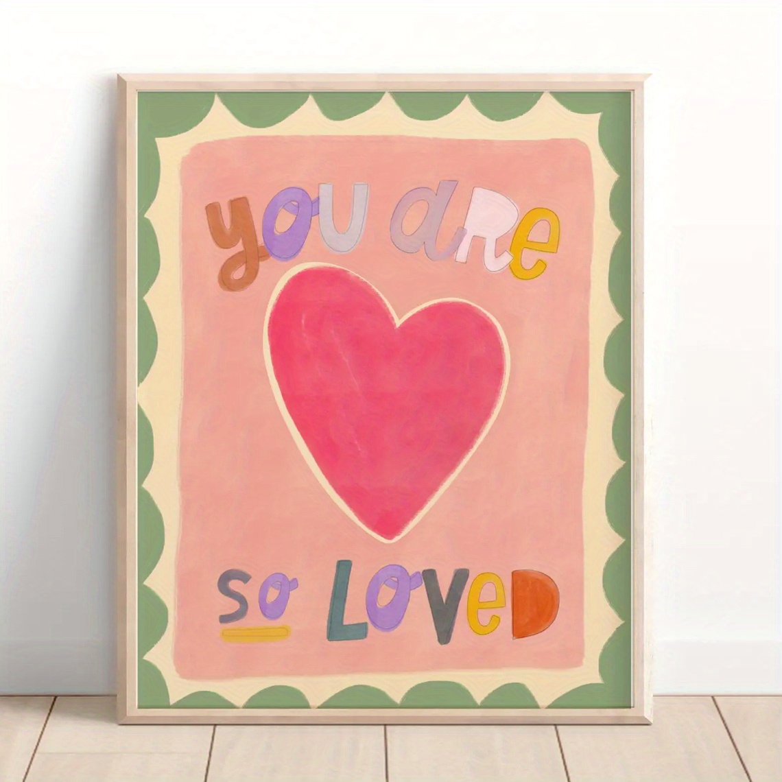 E-shop 1 Stück, Wandkunst, Aquarell-Poster "Du bist so geliebt", Kinderzimmer-Dekoration, handgemalte süße rosa Deko, Spielzimmerdruck, Cottage-Stil,