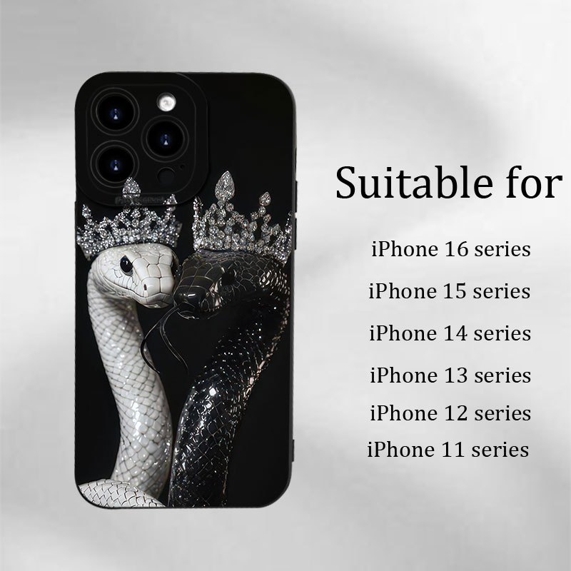 TEMU Luxury Crown Snake Shadowpattern, Soft Matte Texture, Trending Mobile Phone Cover, Compatible With Iphone 16/15/14/13/12/11 /plus / Pro Fully