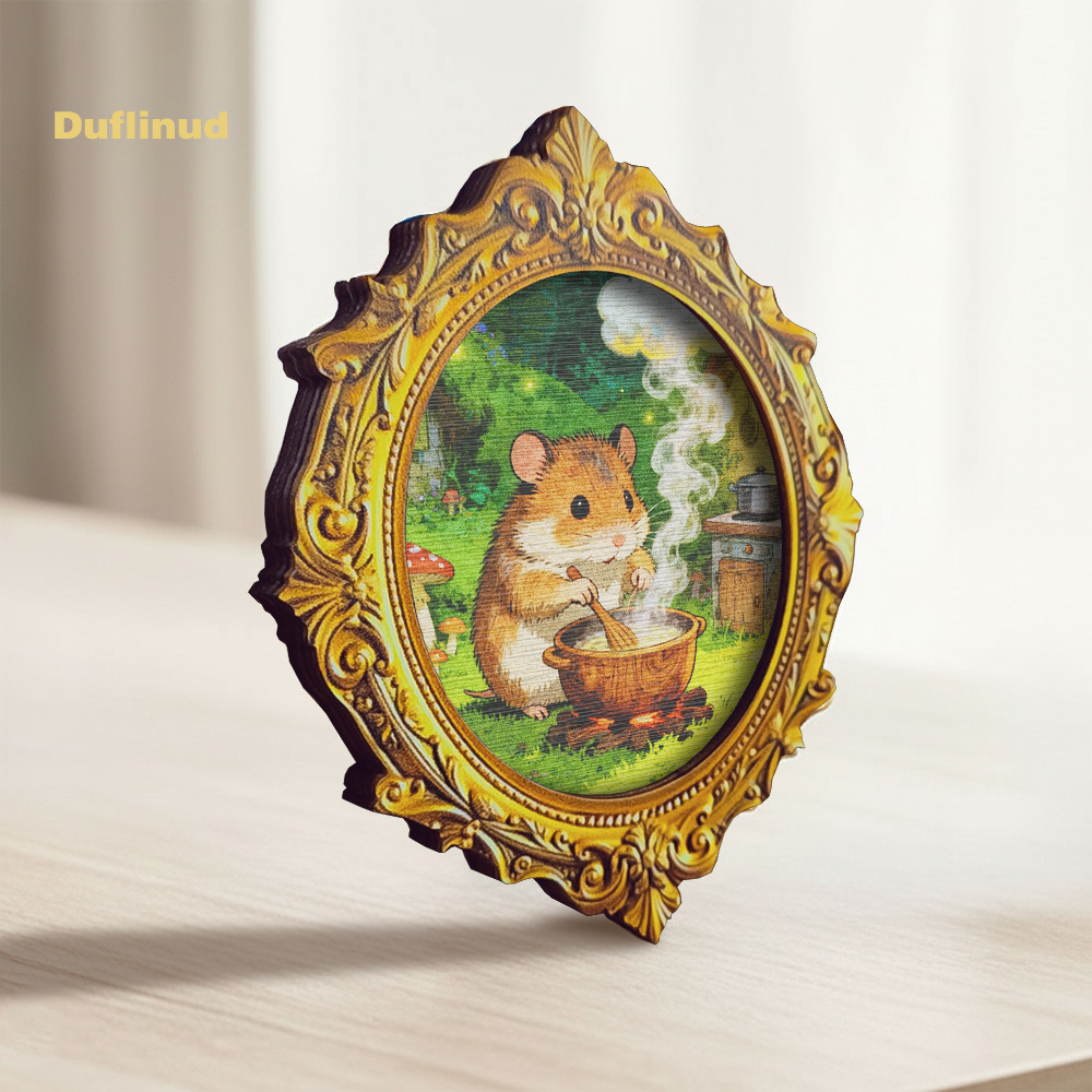 TEMU DUFLINUD Adorable décoration de hamster pour réfrigérateur, miniature d'aimant de réfrigérateur en bois avec base arrière, porte de hamster