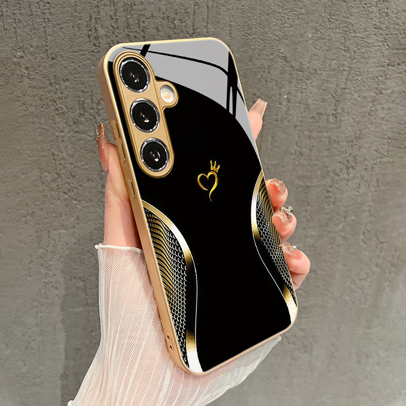 TEMU Phone Case - Queen Crown Heart Pattern Glass Phone Case For Galaxy