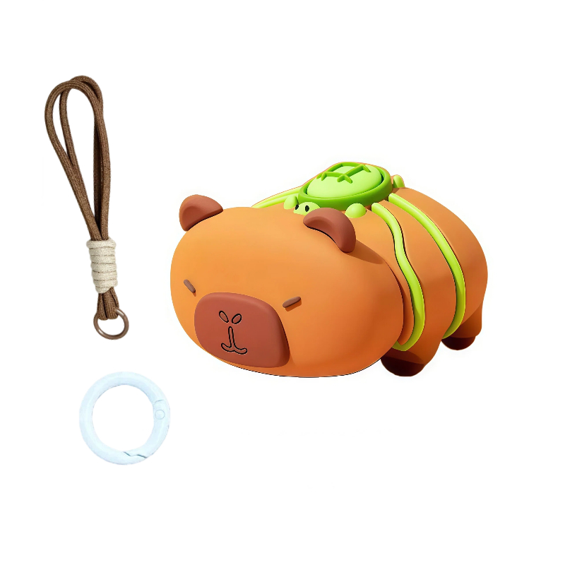 TEMU Flat-turtle Capybara Cartoon Bluetooth Earphone Case Set, Suitable For /pro 2/pro And Airpods 5/4/3/2/1. Set Includes: Earphone Case + Lanyard +