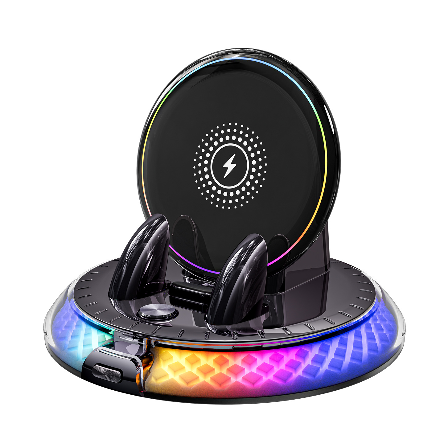 TEMU New 15w Fast Charging Car Phone Holder With Rgb Colorful Ambient Lighting, Dashboard-mounted Anti-shake Wireless Charging Stand With Fast