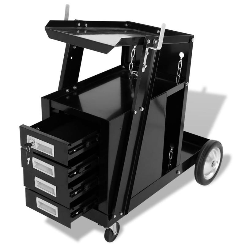Heavy-Duty Black Welding Cart with 4-Drawer Storage - Sturdy Metal Construction, Mobile Workshop Organizer with Top Work Surface &   Assembly, Locking Drawers for Welding Tools & Equipment, Garage & Metalworking Workshop Cart, Tool Chest On Wheel, Rolling Tool Chest, Tool Box On Wheel, Rolling Tool Box, Tool Boxe, Toolbox, Tool Cabinet