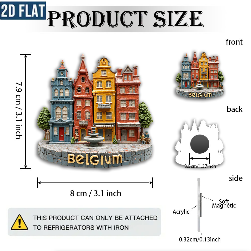 TEMU 1pc Egtlaj European Fridge Magnet Suitable For Travel & Home Decor - Cross- Bruges Belgium Magnet With Base, Acrylic Dutch/belgian Architecture