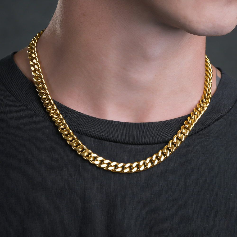 TEMU 1pc Trendy Hip-hop Style 7mm Cuban Chain Necklace, High-quality 316l 316l 316l 316l Stainless Steel Plated With 18k Gold Plated Material,