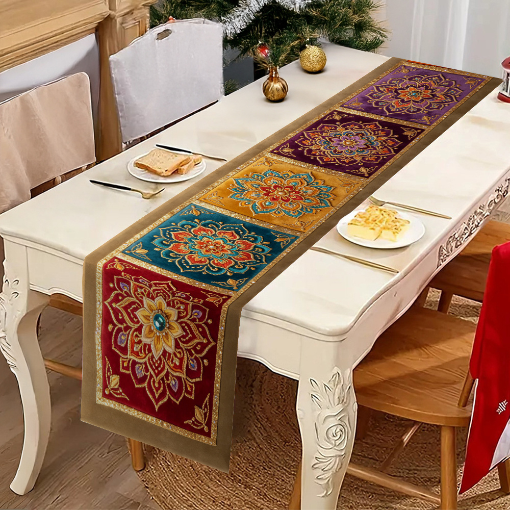 TEMU 1pc, 2d Flat, Table Runner, Ethnic Style Mandala Pattern Table Runner, Exotic Table Decoration Cloth, Living Room Coffee Table Bed Runner,