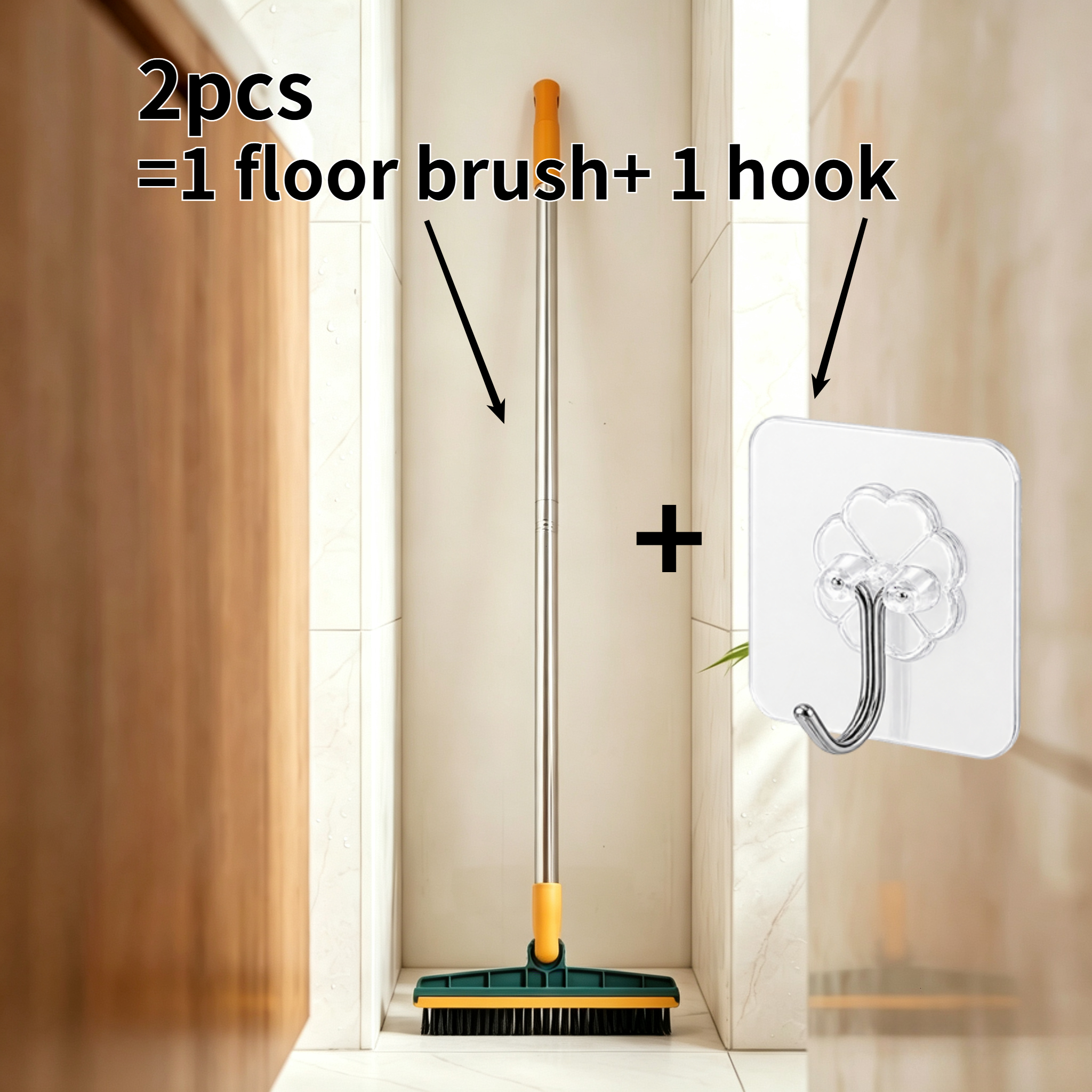 TEMU 2pcs Adjustable Long-handle Cleaning Brush Set With Angled Bristles And Built-in Glass Cleaner - Ideal For Bathrooms And Toilets, Perfect For