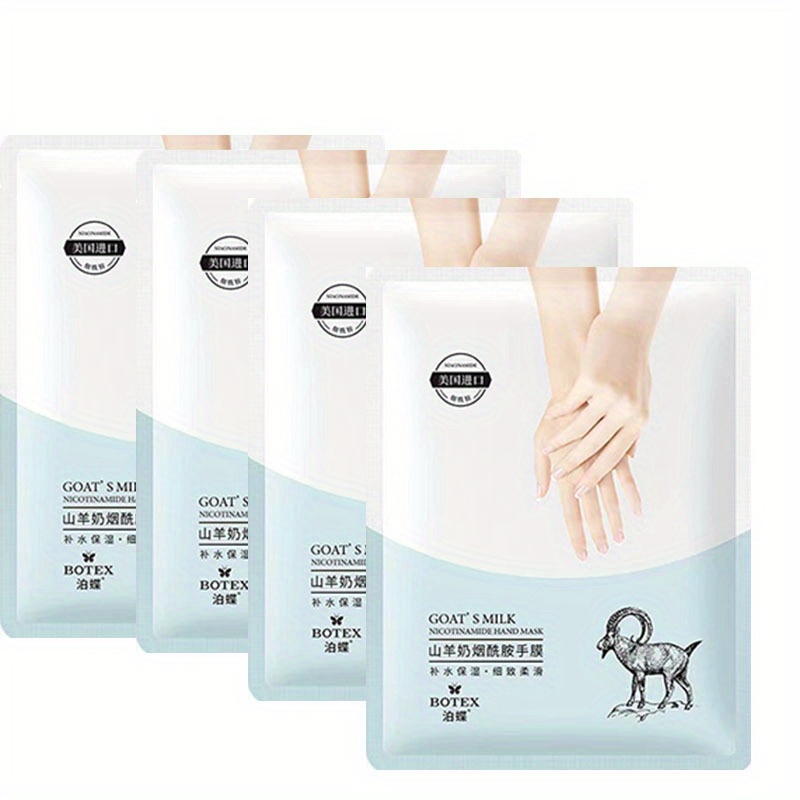 Image of 4 Pairs Of Beauty Goat Milk Hand Masks With And Hyaluronic Acid - Manicure Time Hand Mask, Deep Moisturizing & Smoothing For Dry, , Fragrance-free Formula Suitable For Nail Salons And Spas