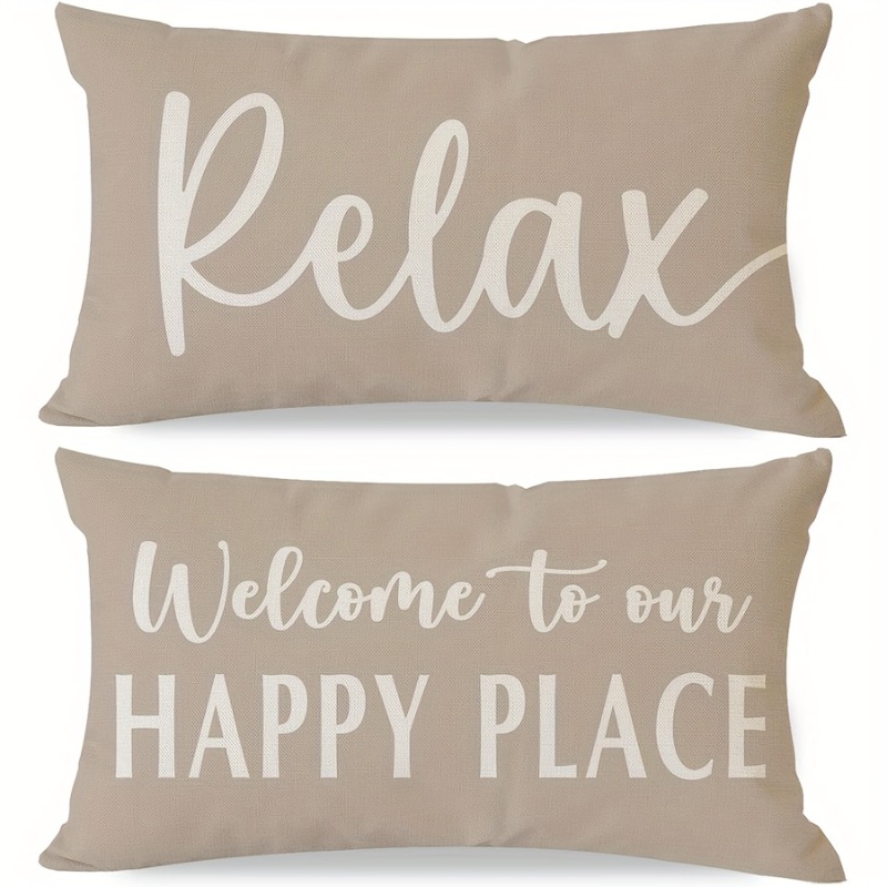 Image of 2d Flat 2pcs Set American Style Text Print Pillowcases, Relaxing And Home Decor Throw Pillow Covers, Suitable For Sofa, Living Room, Outdoor Use, Decorative Pillowcase (pillow Insert Not Included)