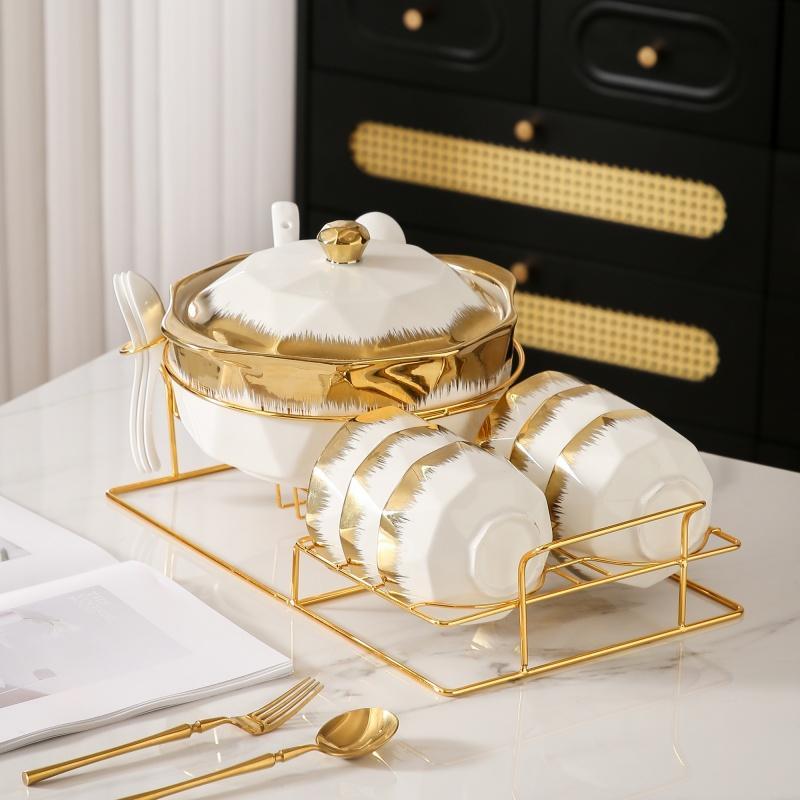 Ceramic Soup Set Soup Bowl With Spoon And Plate Cream Ceramic Soup