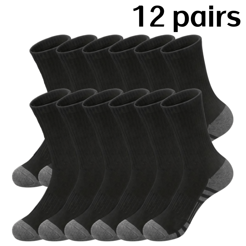 TEMU 12 Pairs Men's Heavy-duty Thermal Long Tube Socks - Thick Cushioned Winter & Fit, Striped Running Casual Socks With