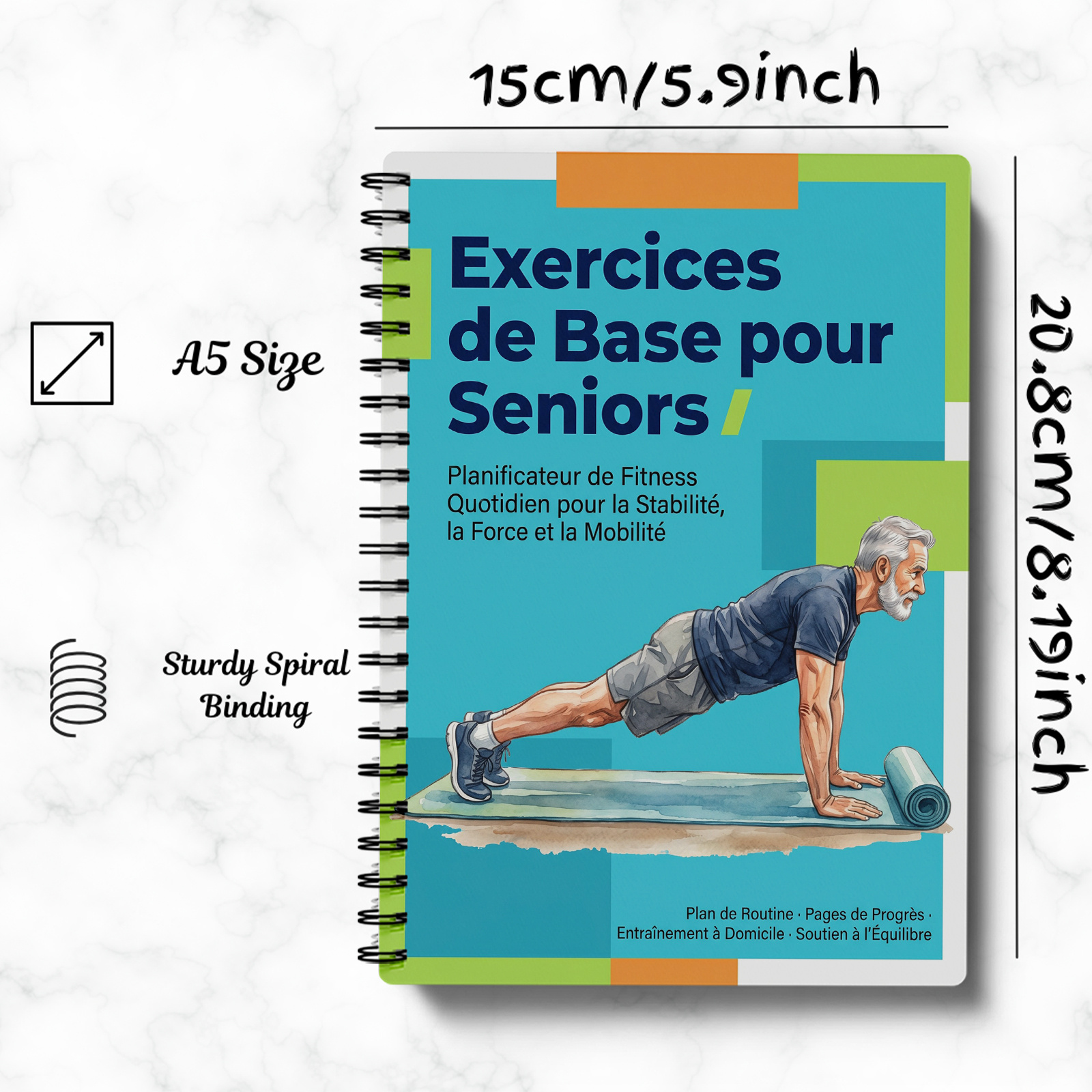 TEMU : Agenda d'entraînement et journal de fitness pour seniors - Carnet d'exercices de renforcement musculaire à spirale avec routine de , de l',