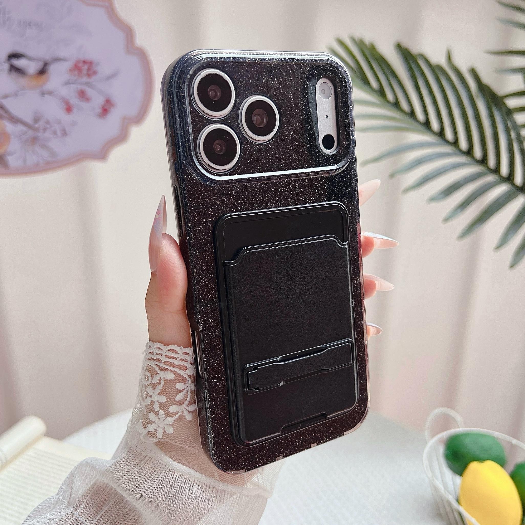 품목 사진 휴대폰 케이스 -   글리터 및 카드 홀더 스탠드, 아이폰 16 pro max 휴대폰 케이스, 15 pro max 내구성 14 pro max 보호 커버,   pro max 변색 방지 및 지문 방지