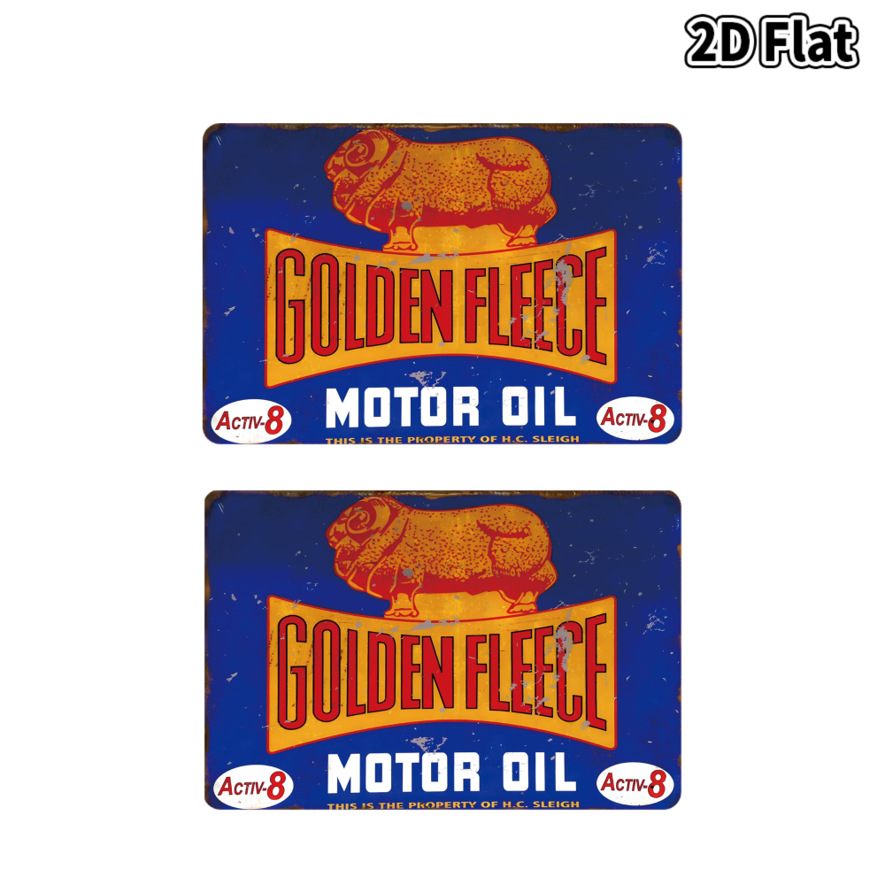 TEMU 2d Flat, 2d Flat 2pcs Pack For Man Cave Decor Metal Poster Tin Sign, Ideal Gift 12x8 Inch, Golden Fleece Motor Oil Sign Retro Metal Signs For