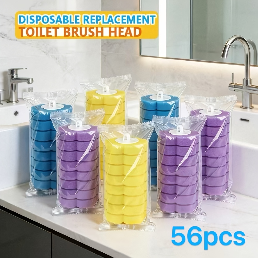 E-shop 56 WC-Reinigungsstäbchen Ersatzset | Drei Farben Transparenter Verpackungsbeutel, Einweg WC-Ersatzpad, Geeignet für Badewanne und Waschbecken,