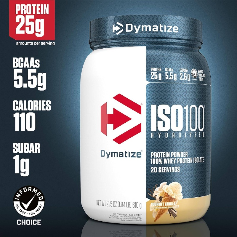 589.67g (591 Servings) ISO100 Vanilla Whey Protein Isolate Powder - Fast-Acting Hydrolyzed BCAA-Rich Post-Workout, Building Supplement, Informed-Choice, Gluten-Free & Pure Whey Isolate for Bodybuilding Shakes