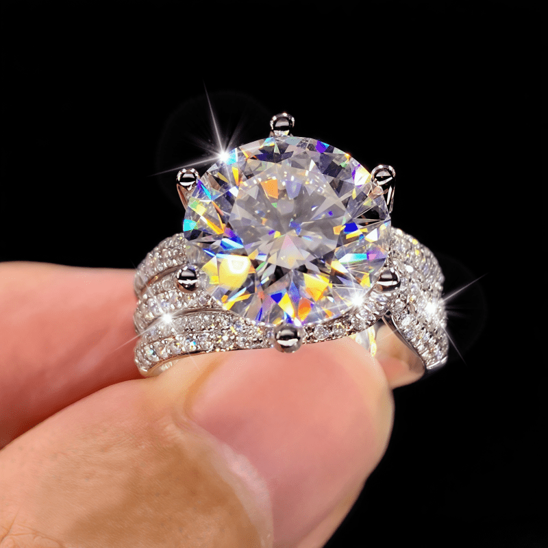 item picture 925 silver 3 carat 5 carat six claw round moissanite luxury moissanite inlaid mens and womens wedding ring   suitable for engagement proposal wedding dating vacation travel with dresses