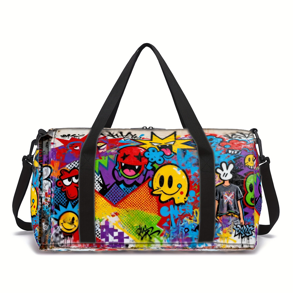 TEMU Graffiti Prank Print Use Duffle Bag For Men (great Gift) Unisex Fitness Yoga Bag - Durable Polyester Large Capacity With Side/ Inner Pockets