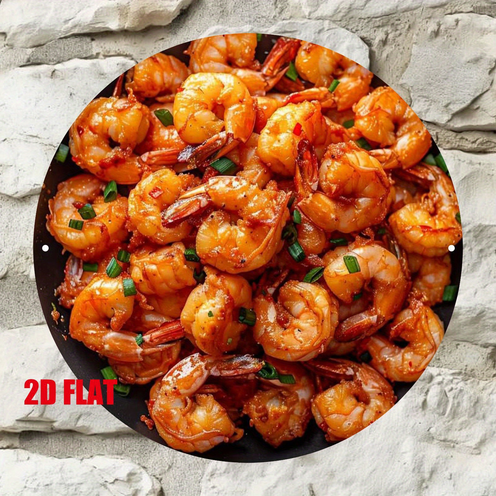 TEMU 2d Flat - 1pc 2d Flat, Spicy Stir-fried Shrimp 2d Sign- 7.8inch Round Wall Art, Suitable Home And Commercial Decoration- Features A Vibrant And